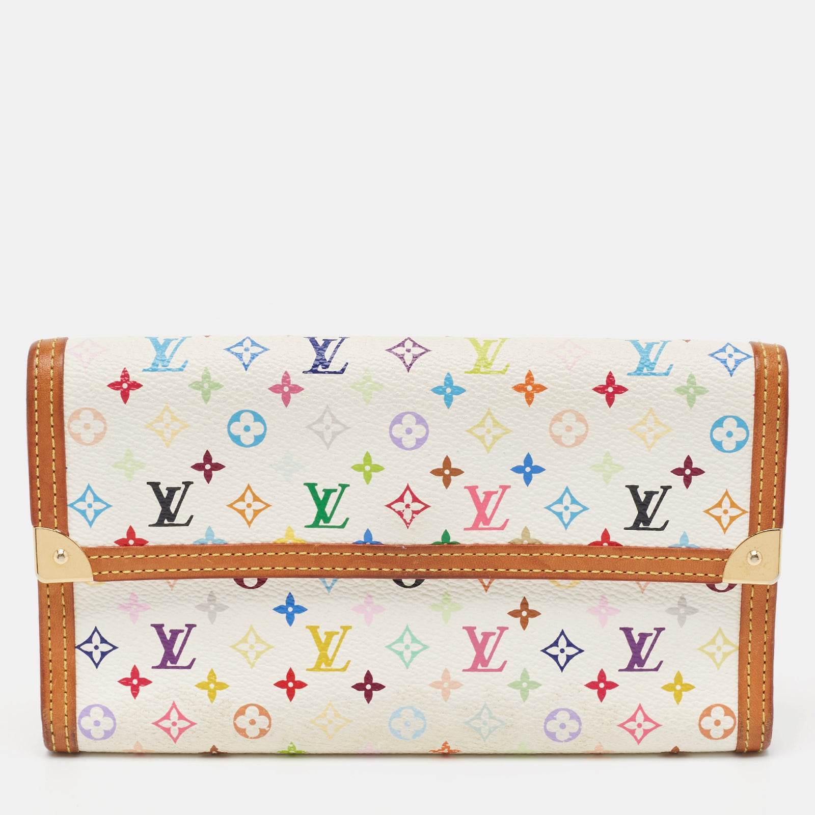 Louis Vuitton Porte Tresor International Portemonnaie aus Canvas mit Monogramm in Weiß/Mehrfarbig