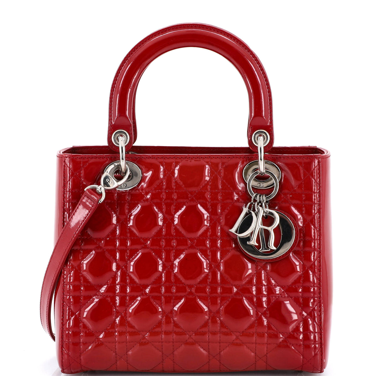 Christian Dior Lady Dior Bag Cannage Quilt Patent Medium