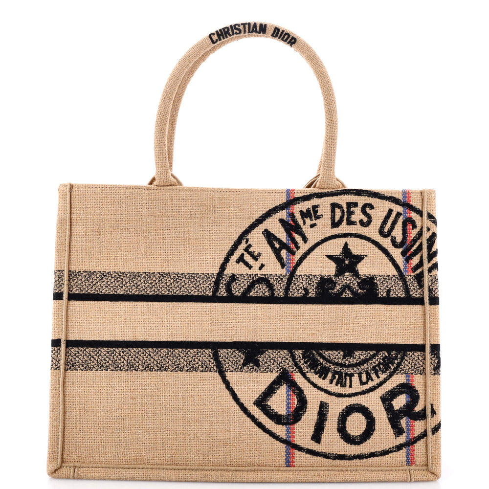 Book Tote Embroidered Jute Canvas Medium