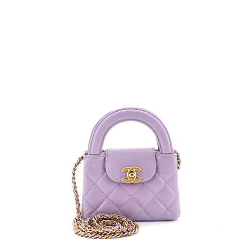 CHANEL Kelly Top Handle Shopping Bag Quilted Shiny Aged Calfskin Nano