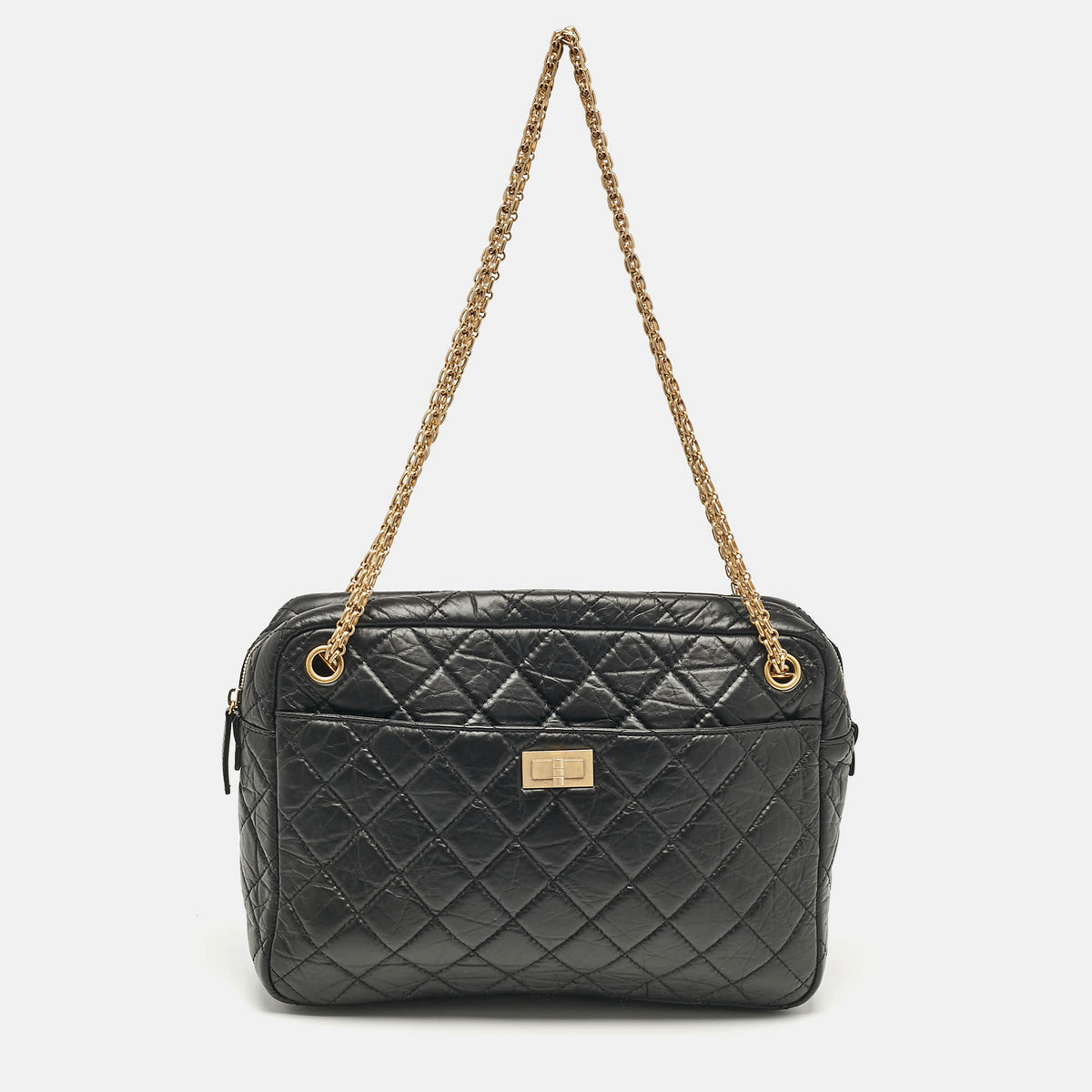 Chanel Black Quilted Aged Leather Large Reissue Camera Shoulder Bag
