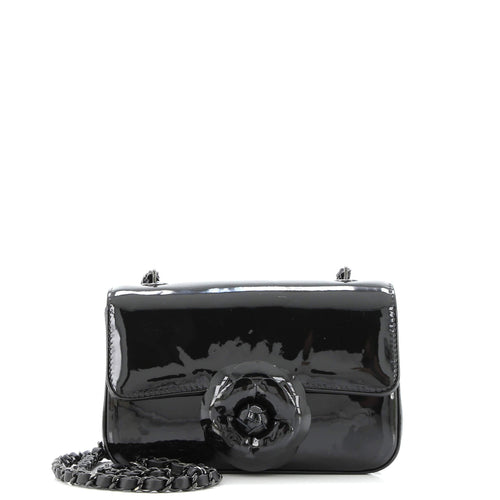 CHANEL Camellia Flap Bag Patent Mini