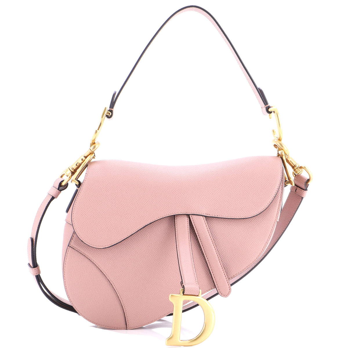 Christian Dior Saddle Handbag with Strap Leather Medium