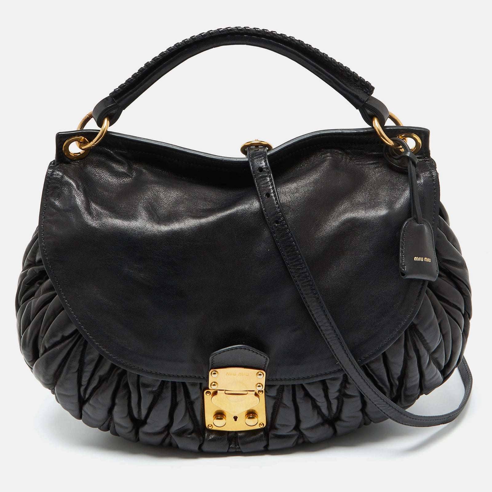 Miu Miu Black Matelass&eacute; Leather Front Flap Hobo