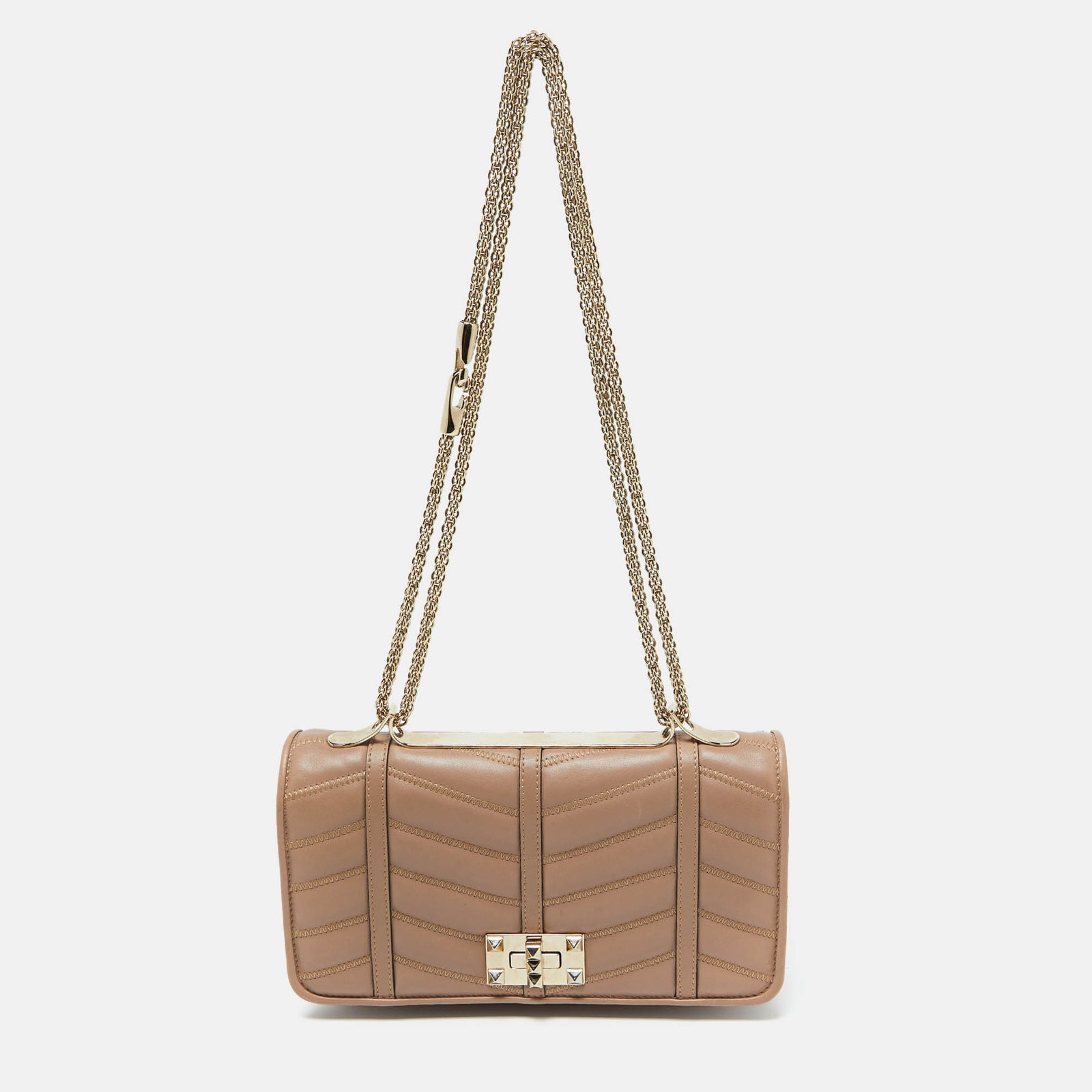 Valentino Beige Leather Rockstud Shoulder Bag