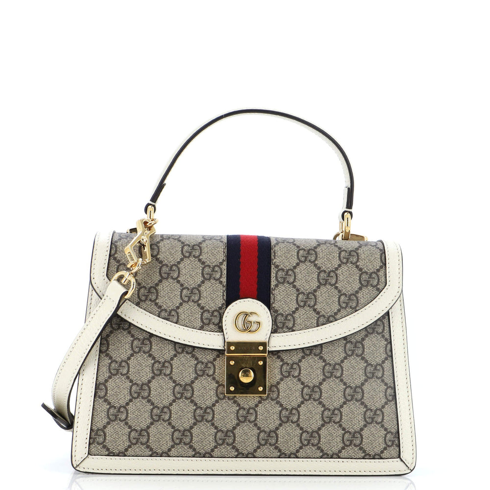 GUCCI Ophidia Flap Top Handle Bag GG Coated Canvas Small