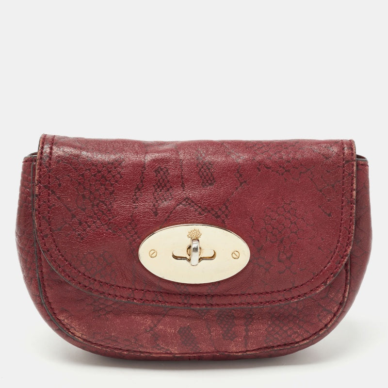 Mulberry Burgundy Python Embossed Leather Lily Pouch