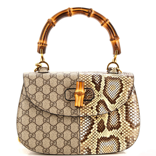 GUCCI Bamboo 1947 Top Handle Bag GG Coated Canvas and Python Medium