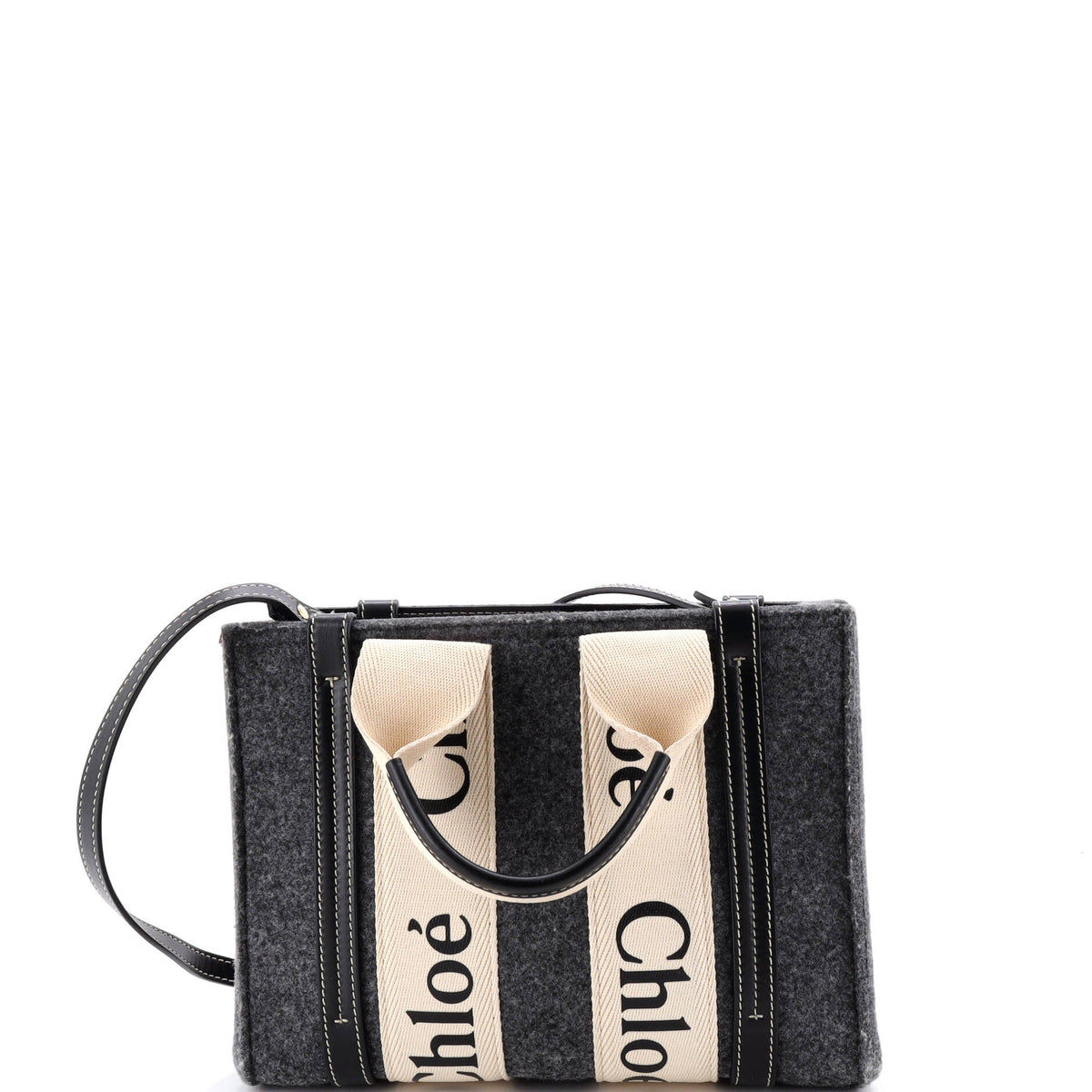 Chloe CHLOE Woody Tote Recycled Felt with Leather and Canvas Small