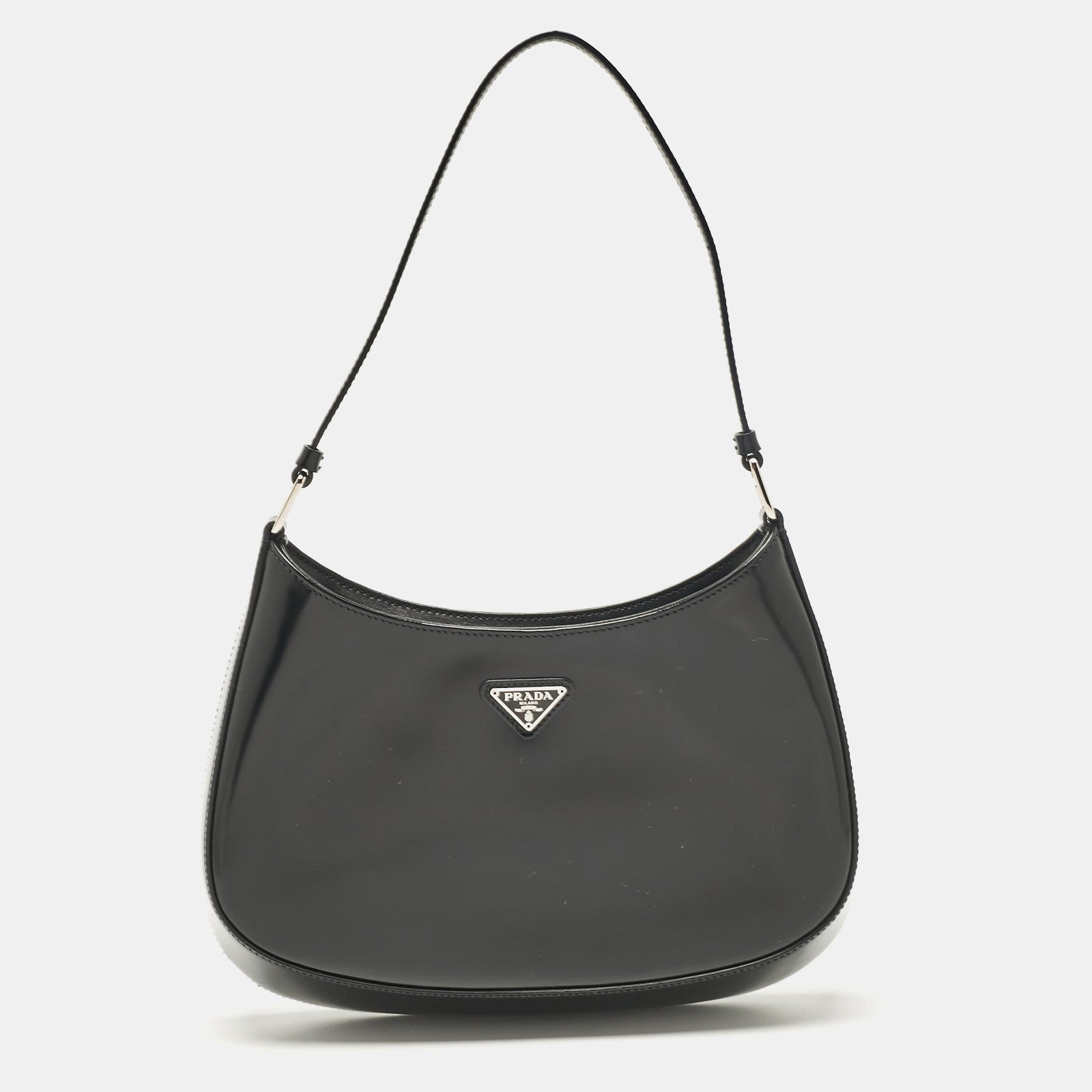 Prada Hobo-Tasche Cleo aus schwarzem, glänzendem Leder