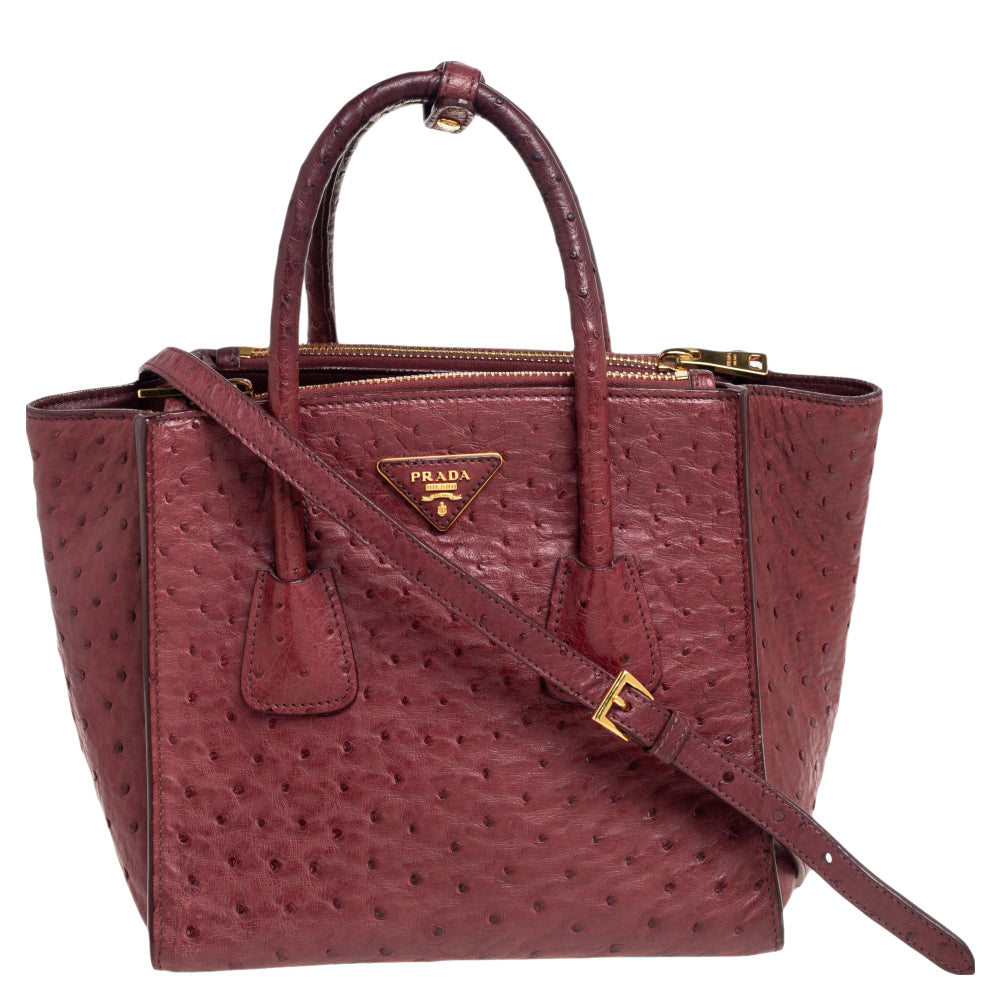 Prada Red Ostrich Twin Pocket Tote