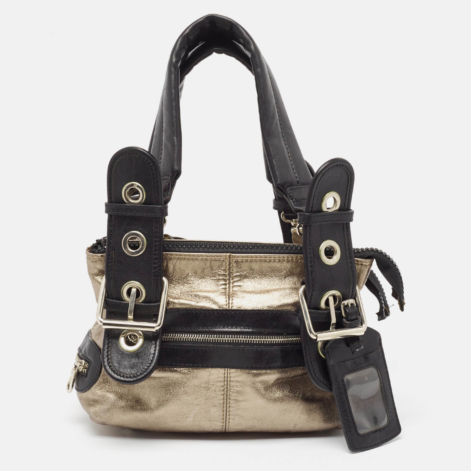 Chloe Black/Metallic Leather Double Zip Shoulder Bag