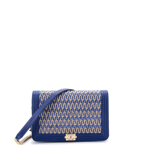 CHANEL Boy Flap Bag Chevron Woven Raffia and Leather Old Medium