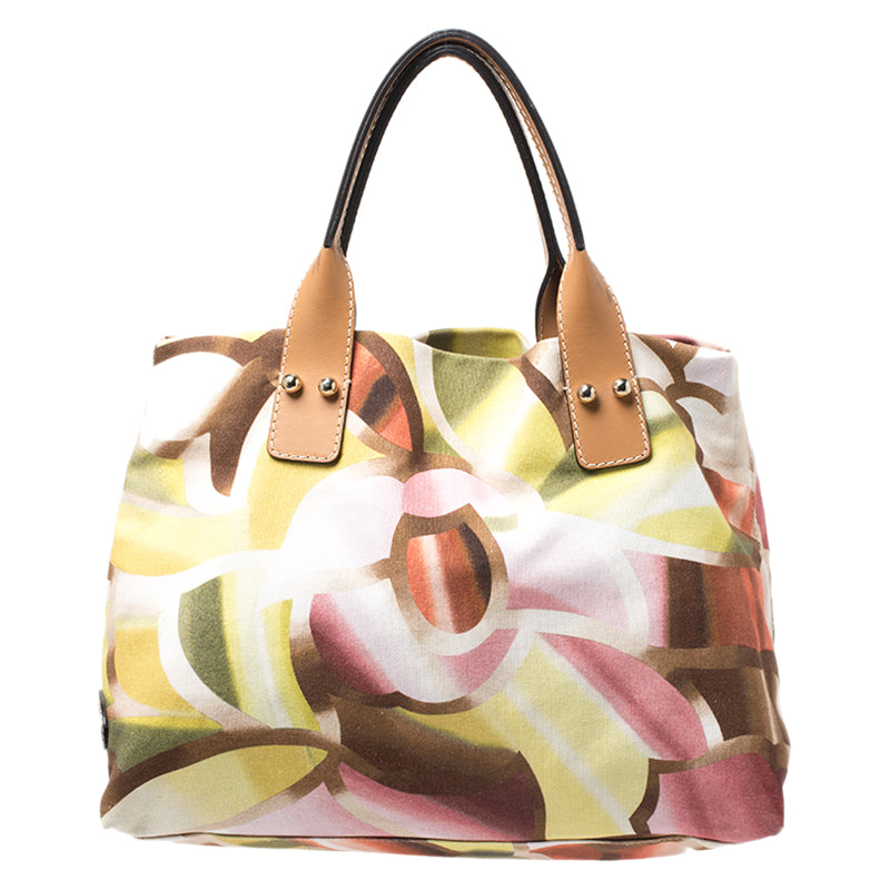 Missoni Multicolor Printed Canvas and Leather Tote