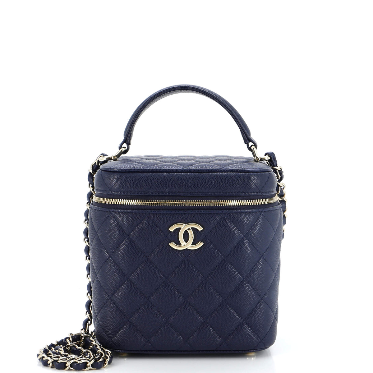 Chanel CHANEL CC Top Handle Vanity Case with Chain Quilted Caviar Small