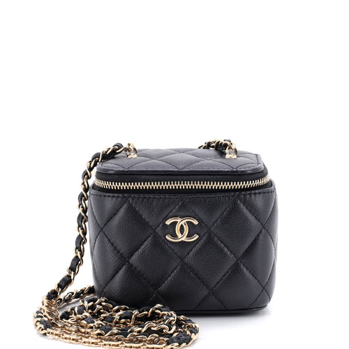 CHANEL Tiny CC Link Vanity Case with Chain Quilted Caviar Mini