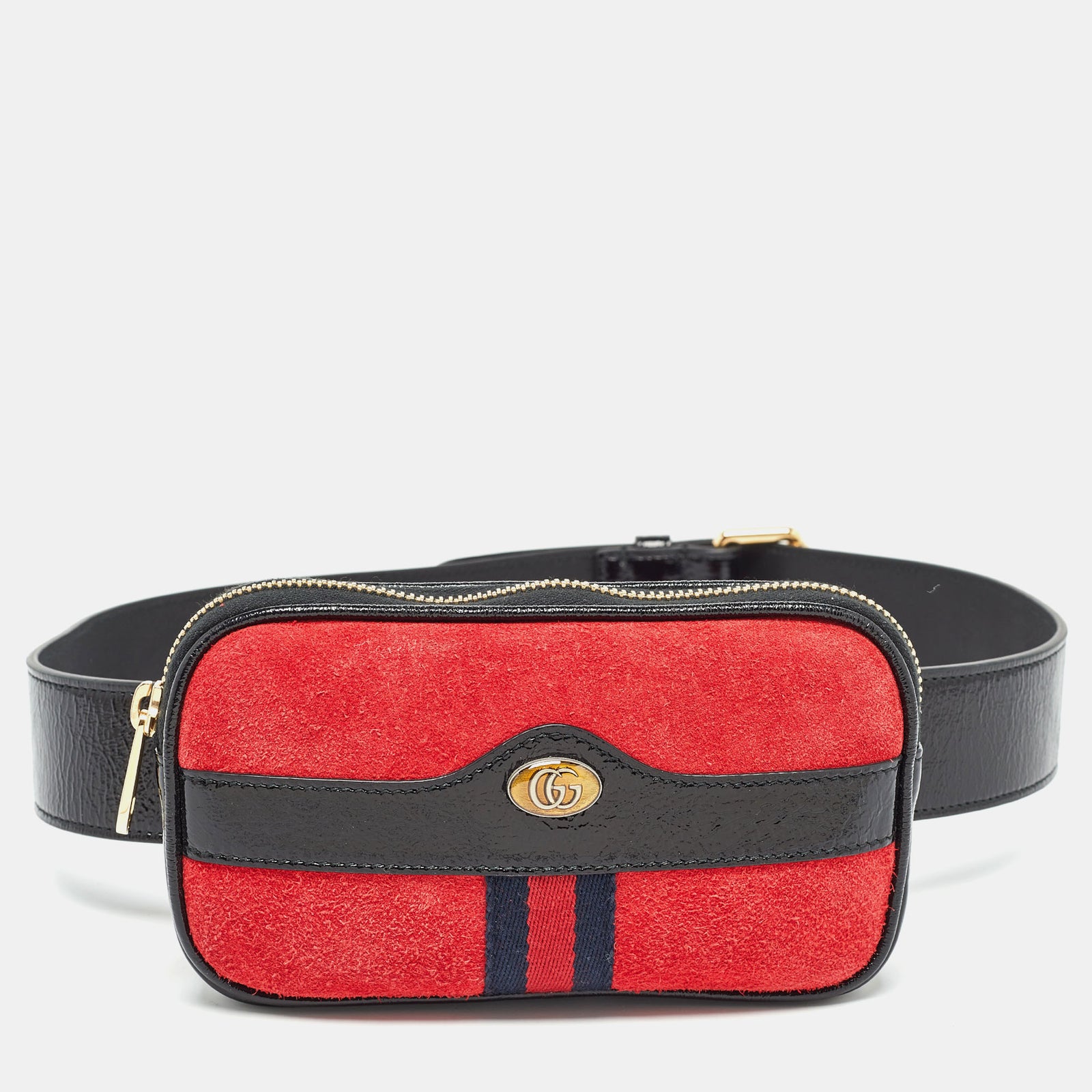 Gucci Sac ceinture Ophidia en daim rouge/noir et cuir verni