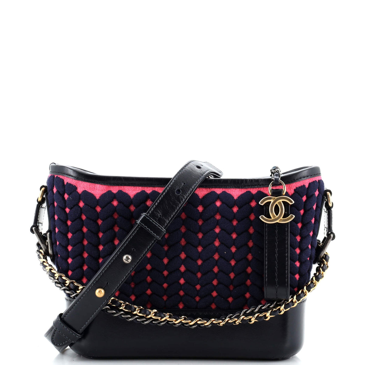 Chanel CHANEL Gabrielle Hobo Knit Fabric and Leather Small
