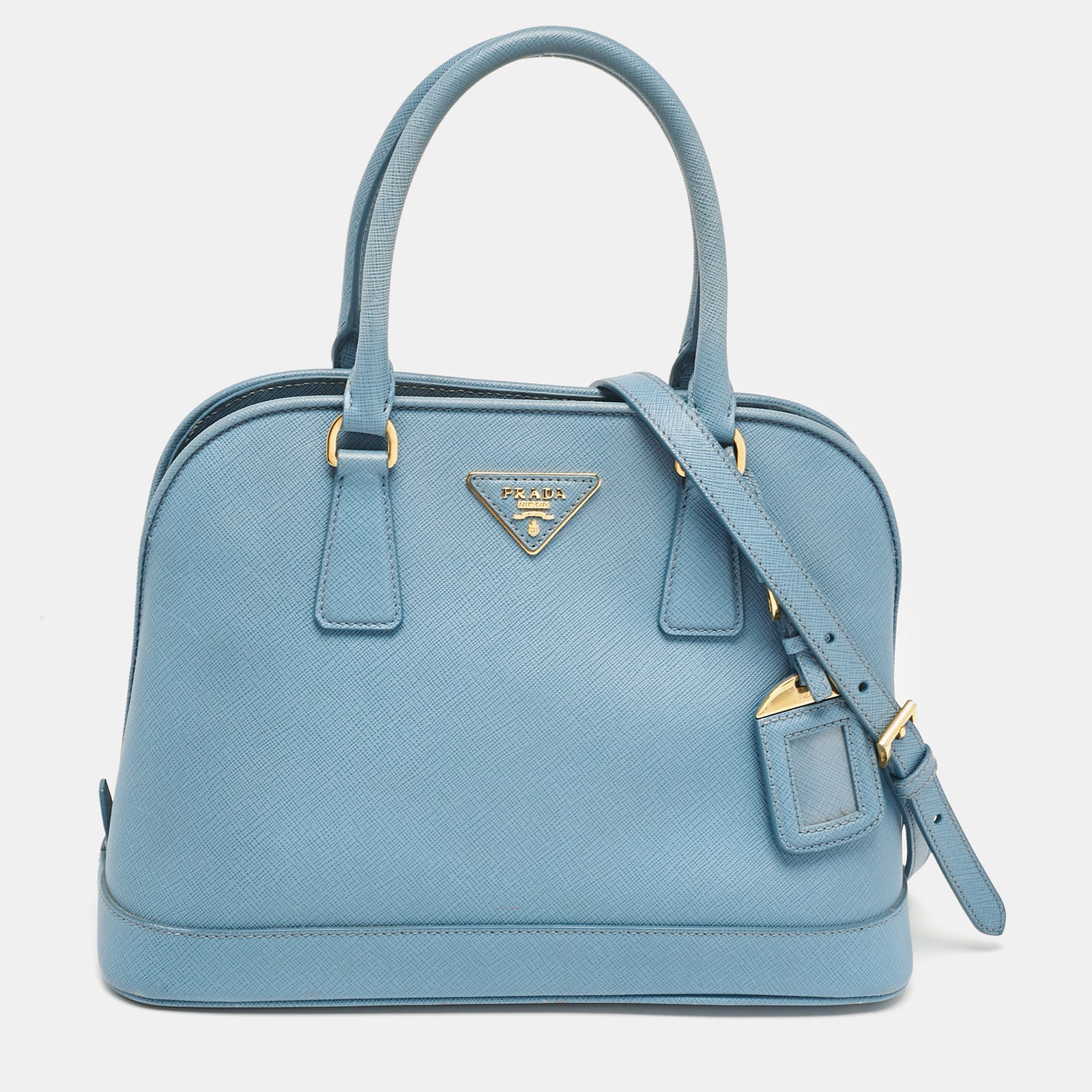 Prada Mittelgroße Promenade-Tasche aus luxuriösem Saffiano-Leder in Blau