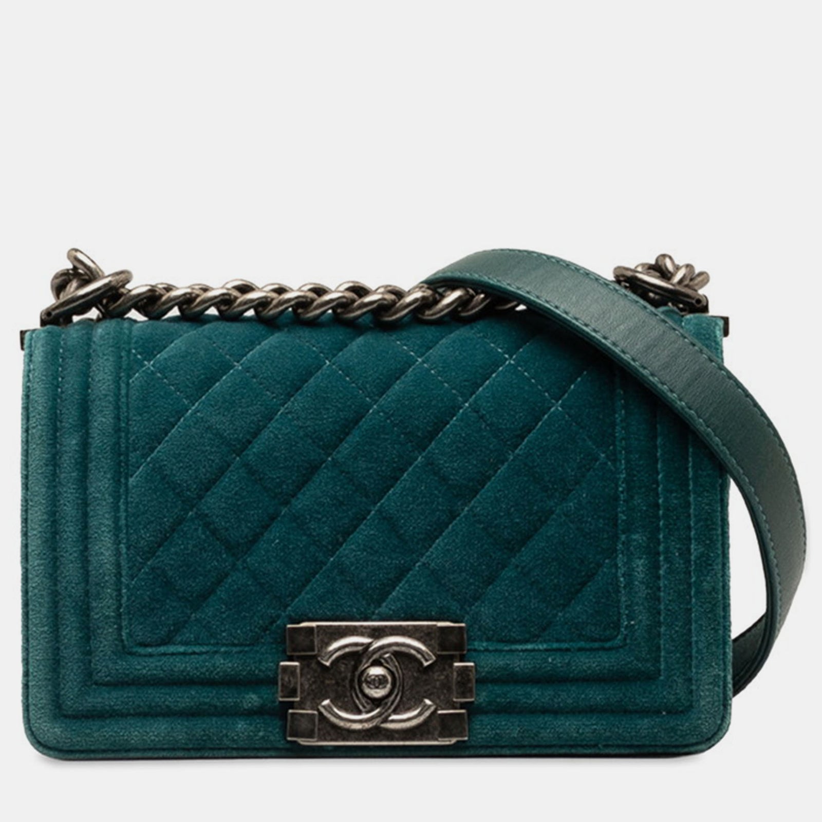 Chanel Petit sac à rabat en daim vert pour garçon