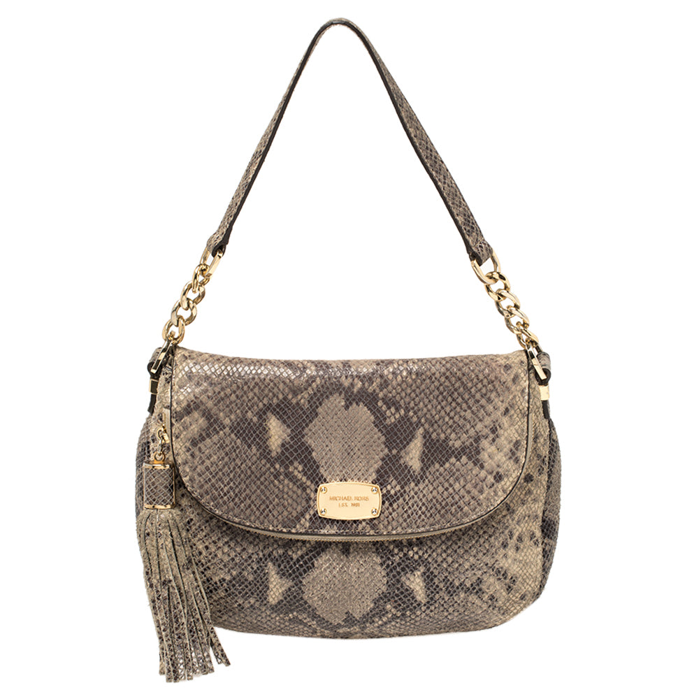 Michael Kors Grey Python Embossed Leather Crossbody Bag