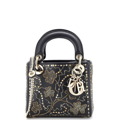 Lady Dior Chain Bag Embroidered Calfskin Mini