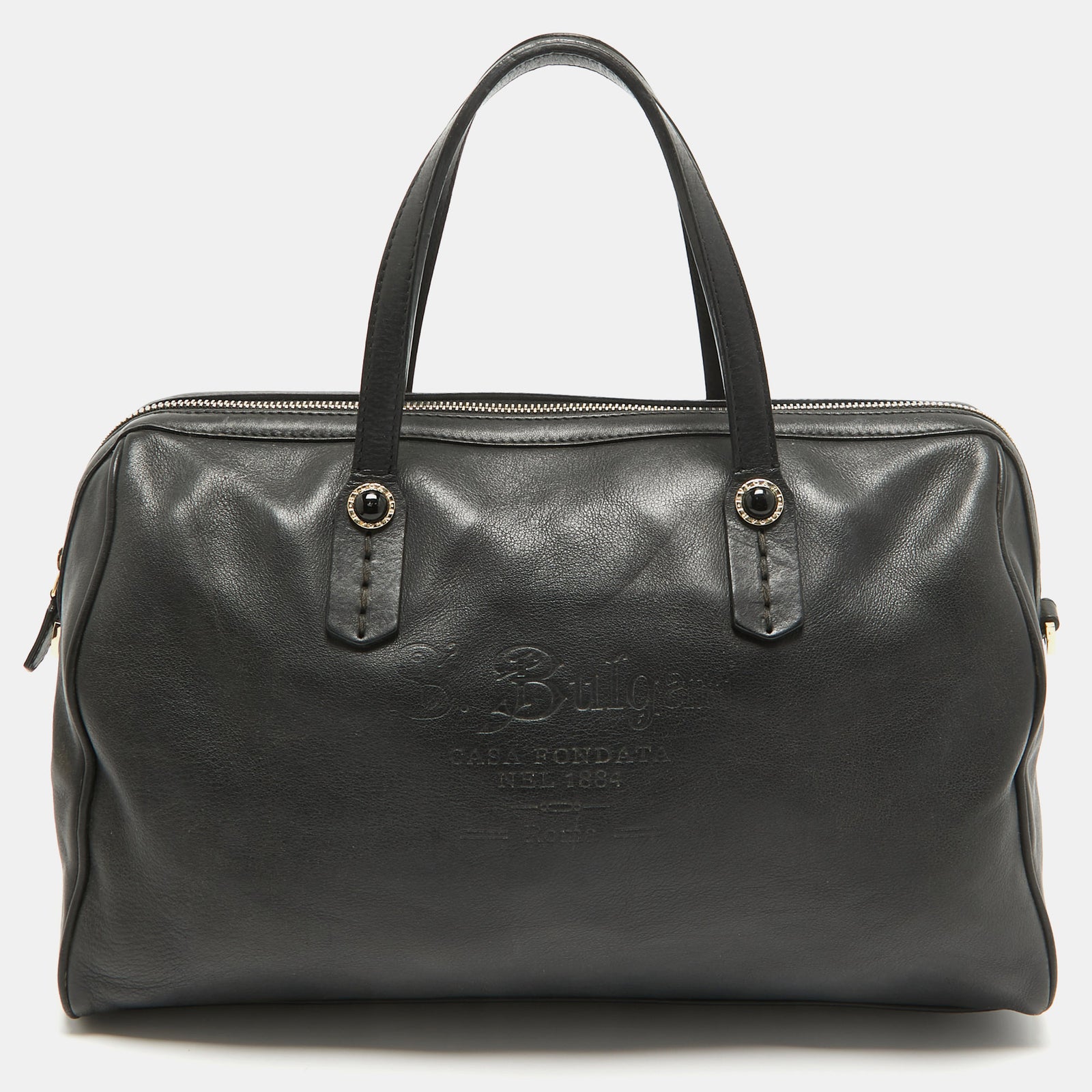 Bvlgari Black Leather Casa Fondata Embossed Satchel