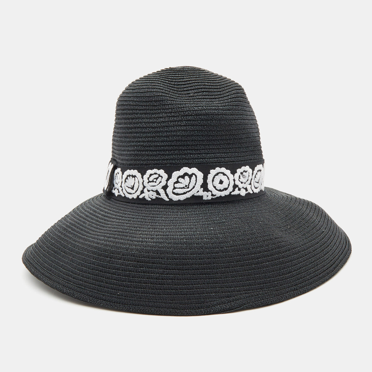 Dior Christian Black Straw Daytime Roses Hat