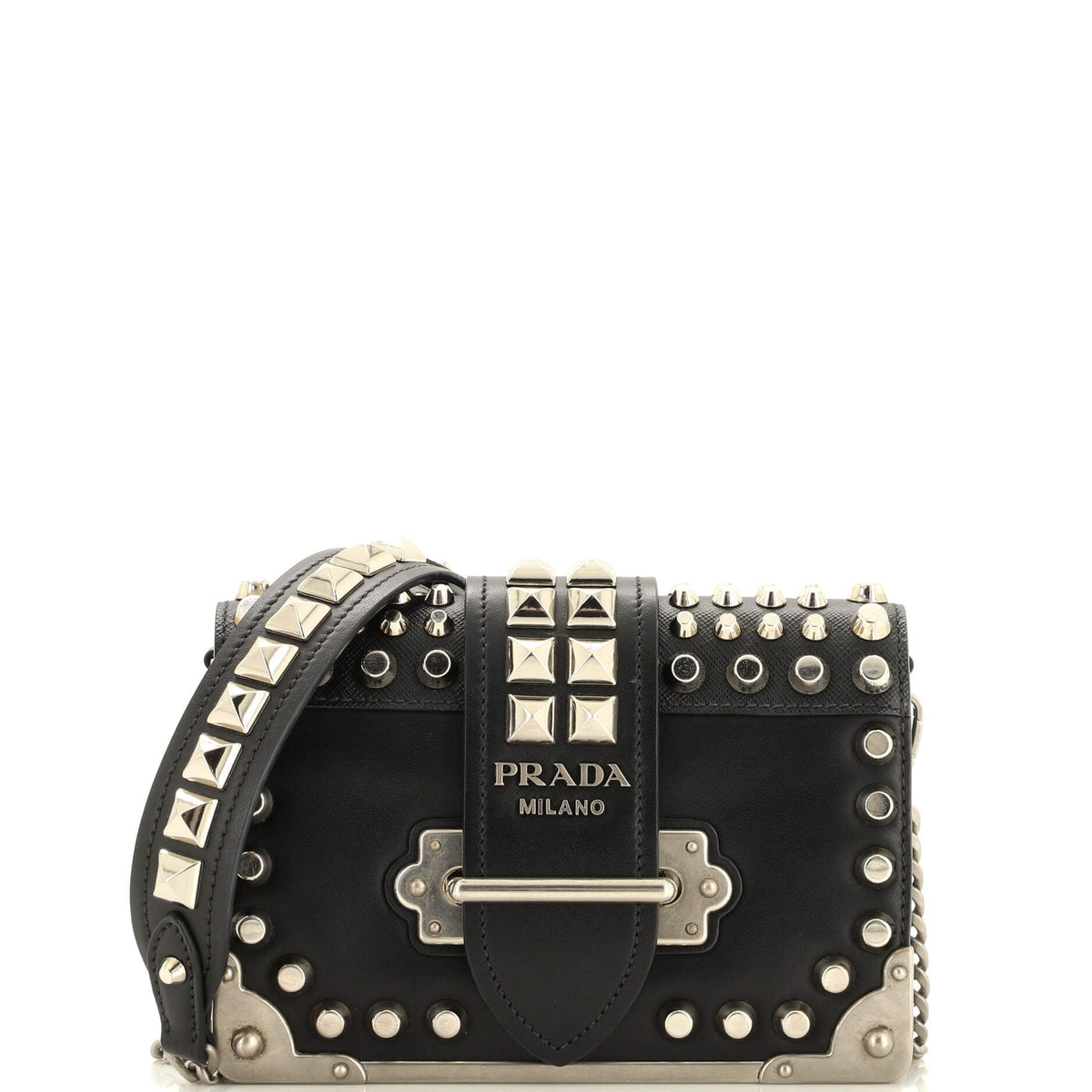 Prada PRADA Cahier Crossbody Bag Studded City Calf with Saffiano Small