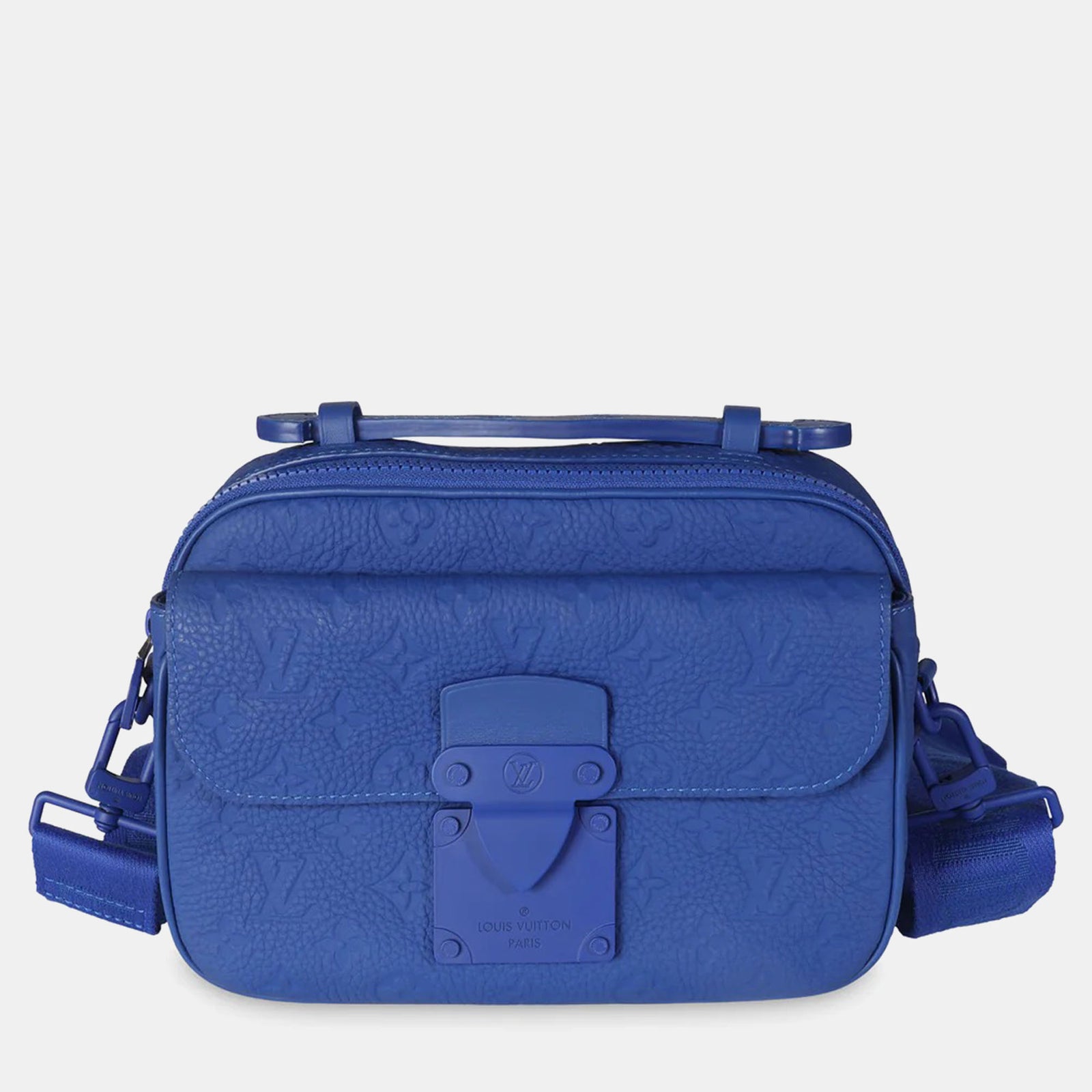 Louis Vuitton Sac messager en cuir de taurillon bleu avec monogramme et fermoir S