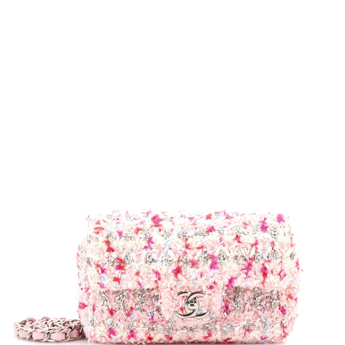 CHANEL Classic Single Flap Bag Quilted Tweed and Ribbon Mini