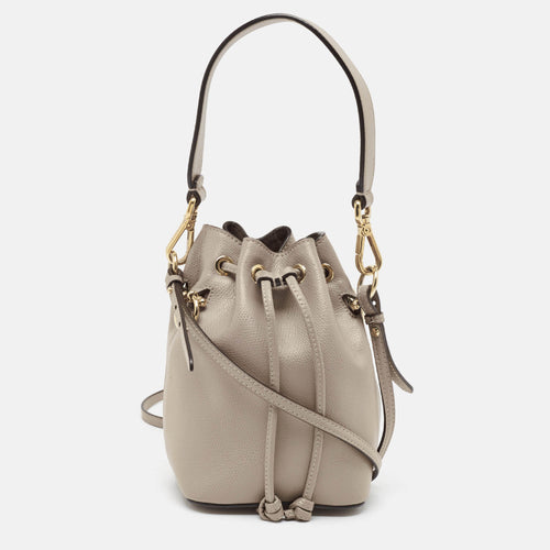 Grey Leather Mini Mon Tresor Drawstring Bucket Bag