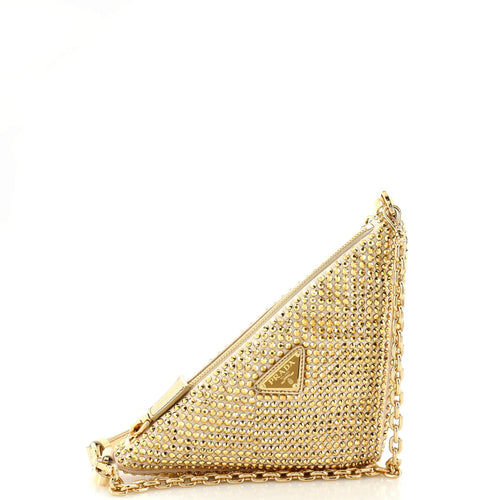 PRADA Triangle Top Handle Pouch Bag Crystal Embellished Satin Mini