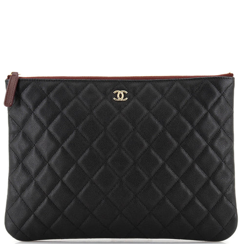 CHANEL O Case Clutch Quilted Caviar Medium