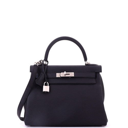 Kelly Handbag Noir Togo with Brushed Palladium Hardware 28