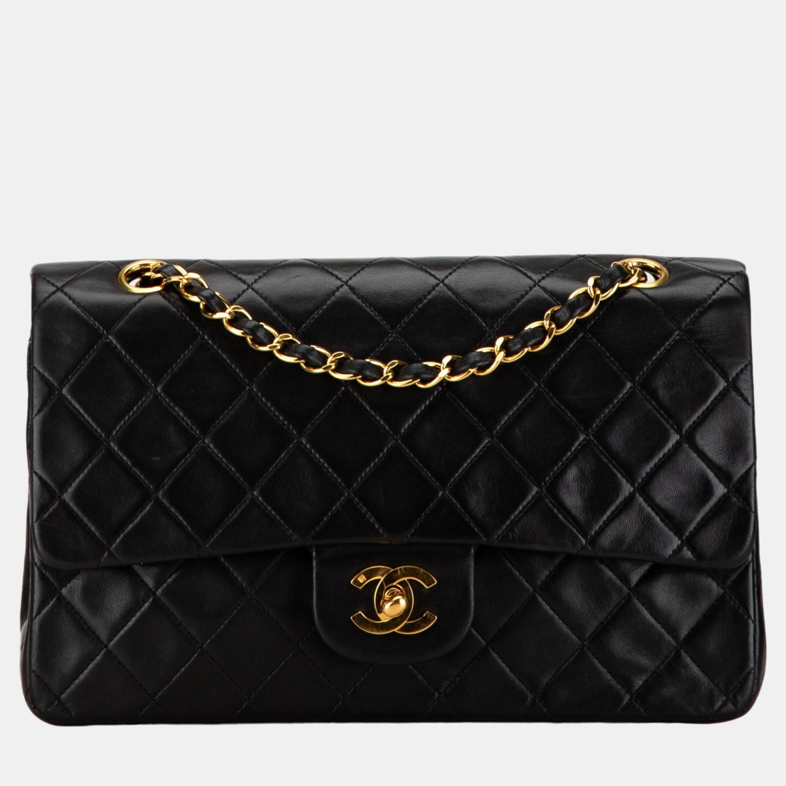 Chanel Sac à rabat classique de taille moyenne en cuir d'agneau noir