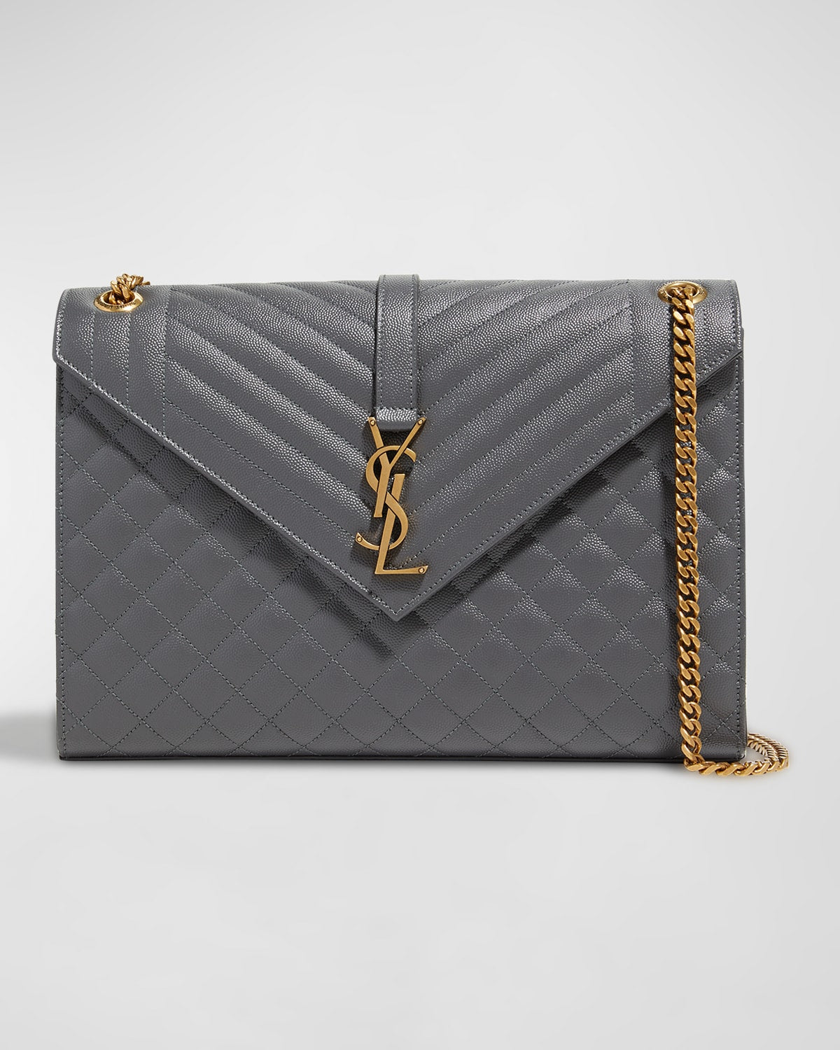 Saint Laurent Envelope Triquilt Large YSL Shoulder Bag in Grained Leather