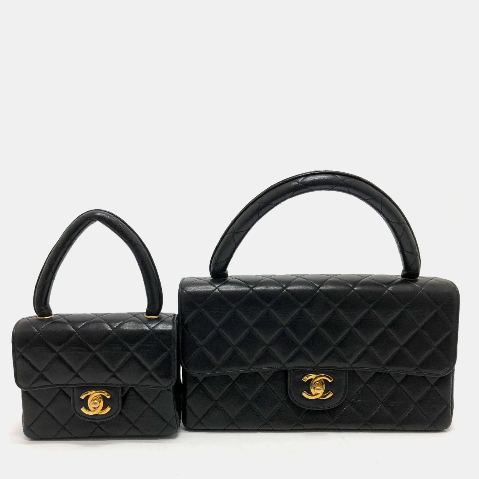 Chanel Ensemble de sacs à poignée supérieure Kelly classiques en cuir noir