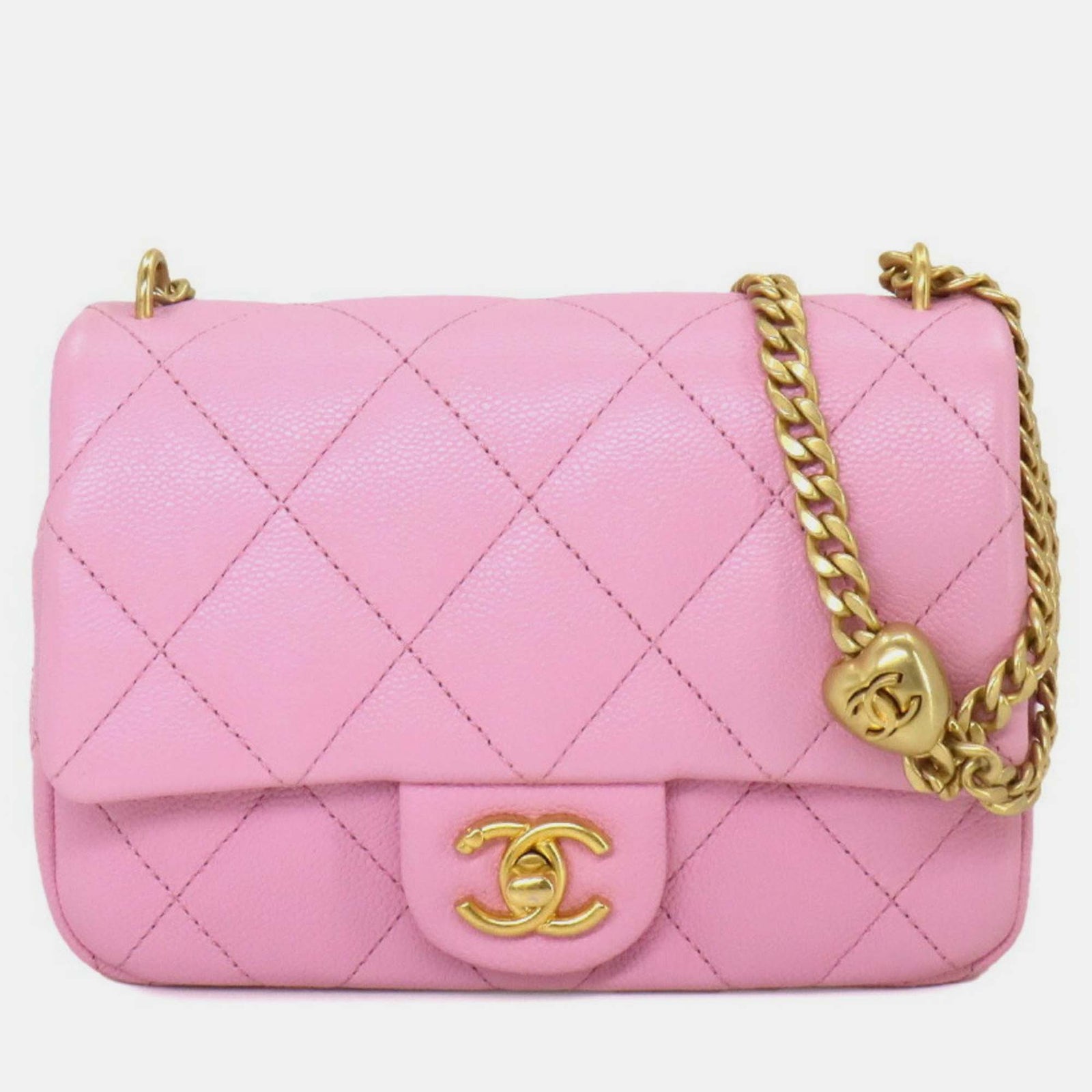 Chanel Schultertasche aus Matelassé-Kette in Rosa mit Kaviarhaut-Muster