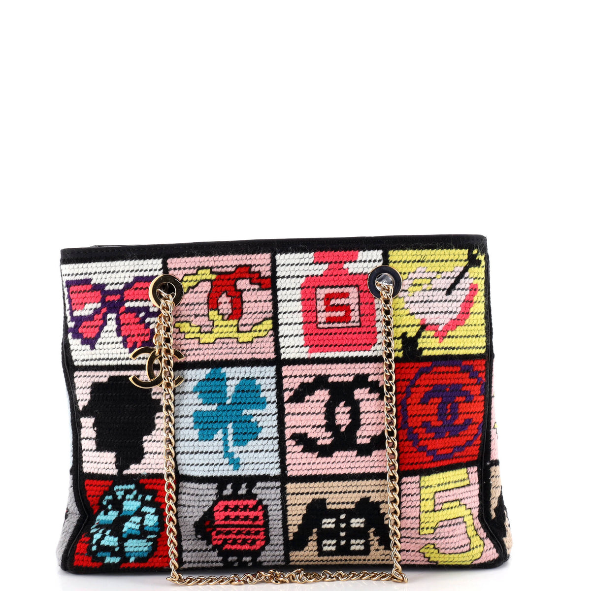 Chanel CHANEL Vintage Precious Symbols Chain Tote Crochet Tweed Medium