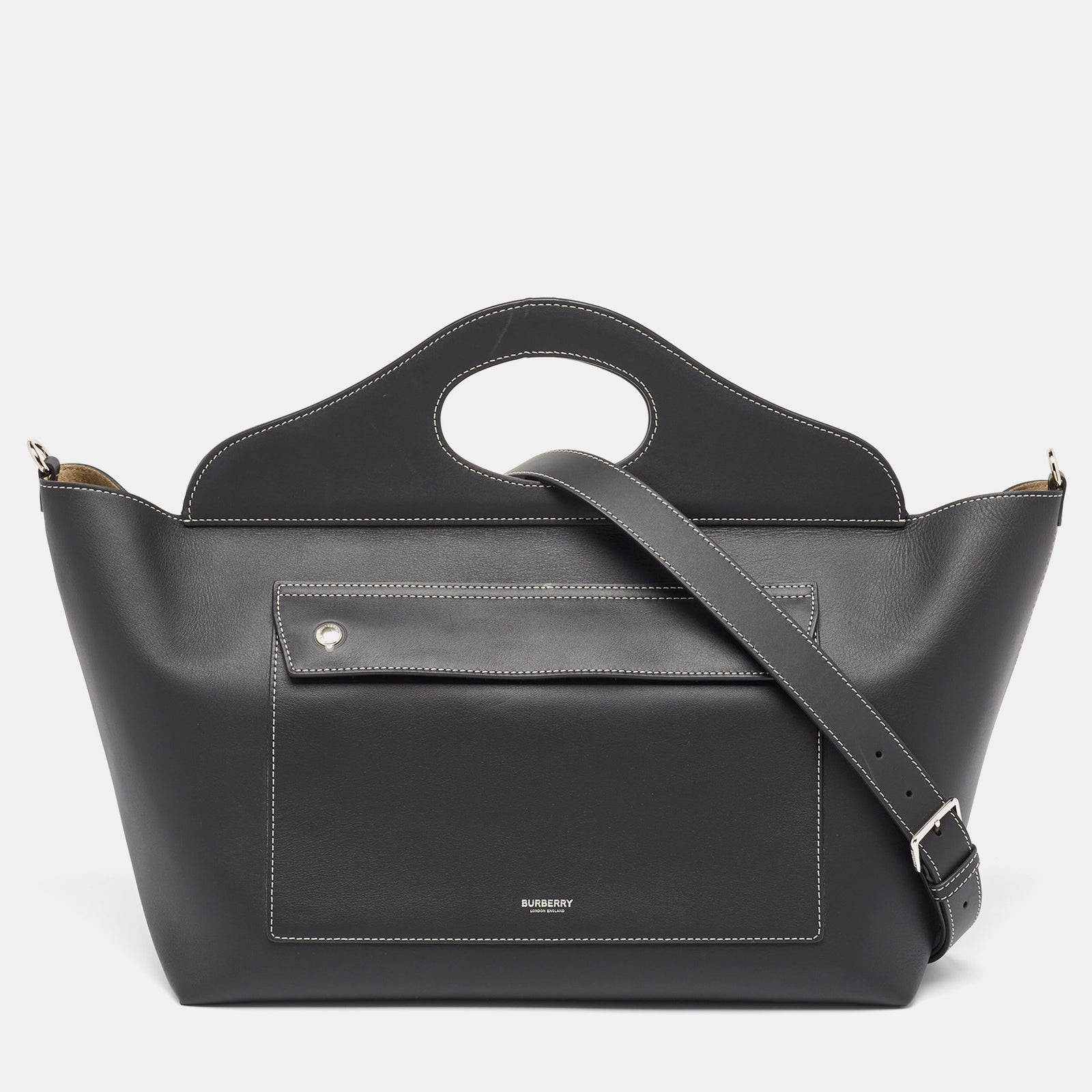 Burberry Black Leather Medium Soft Pocket Tote