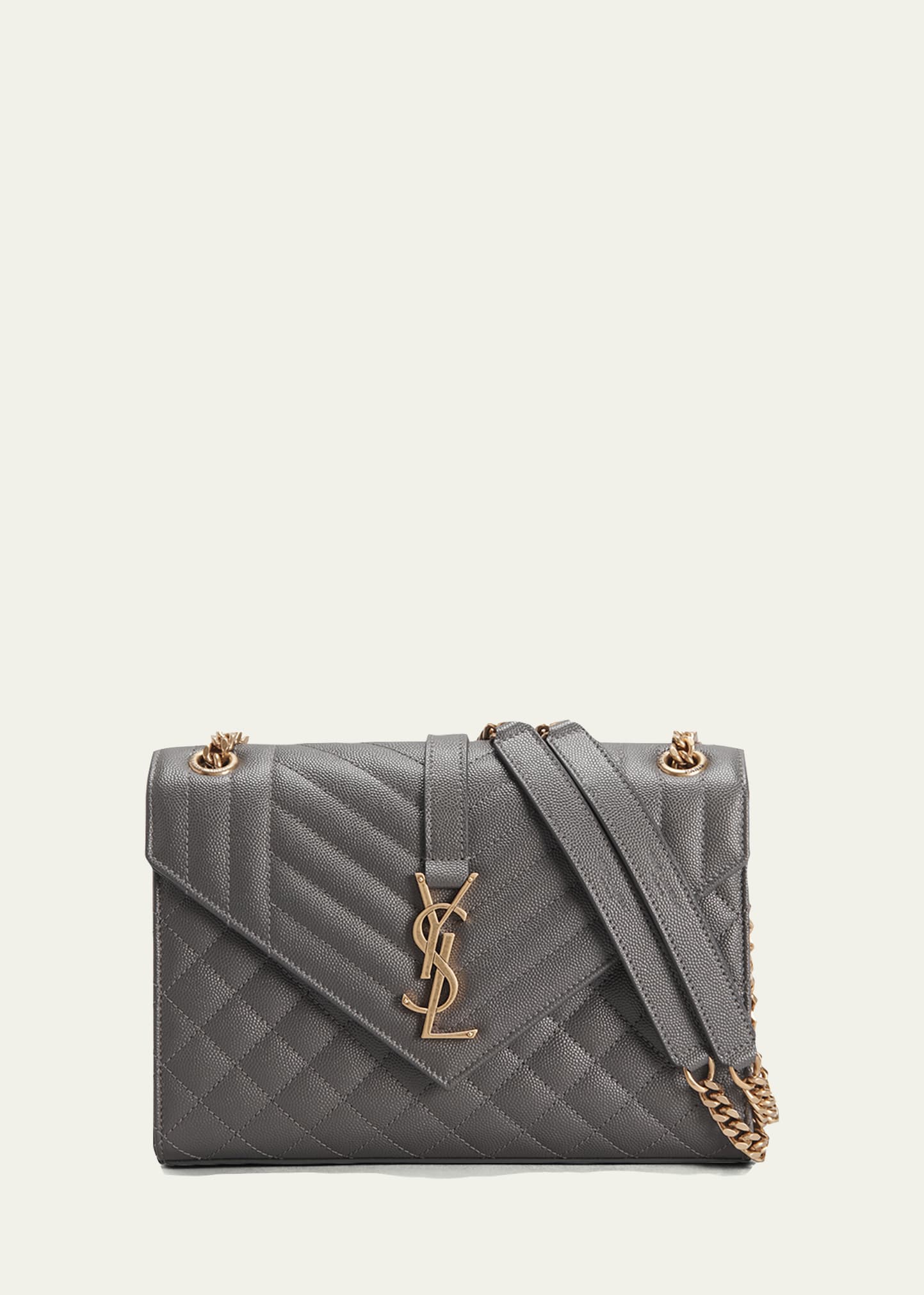 Saint Laurent Envelope Triquilt Medium YSL Shoulder Bag in Grained Leather