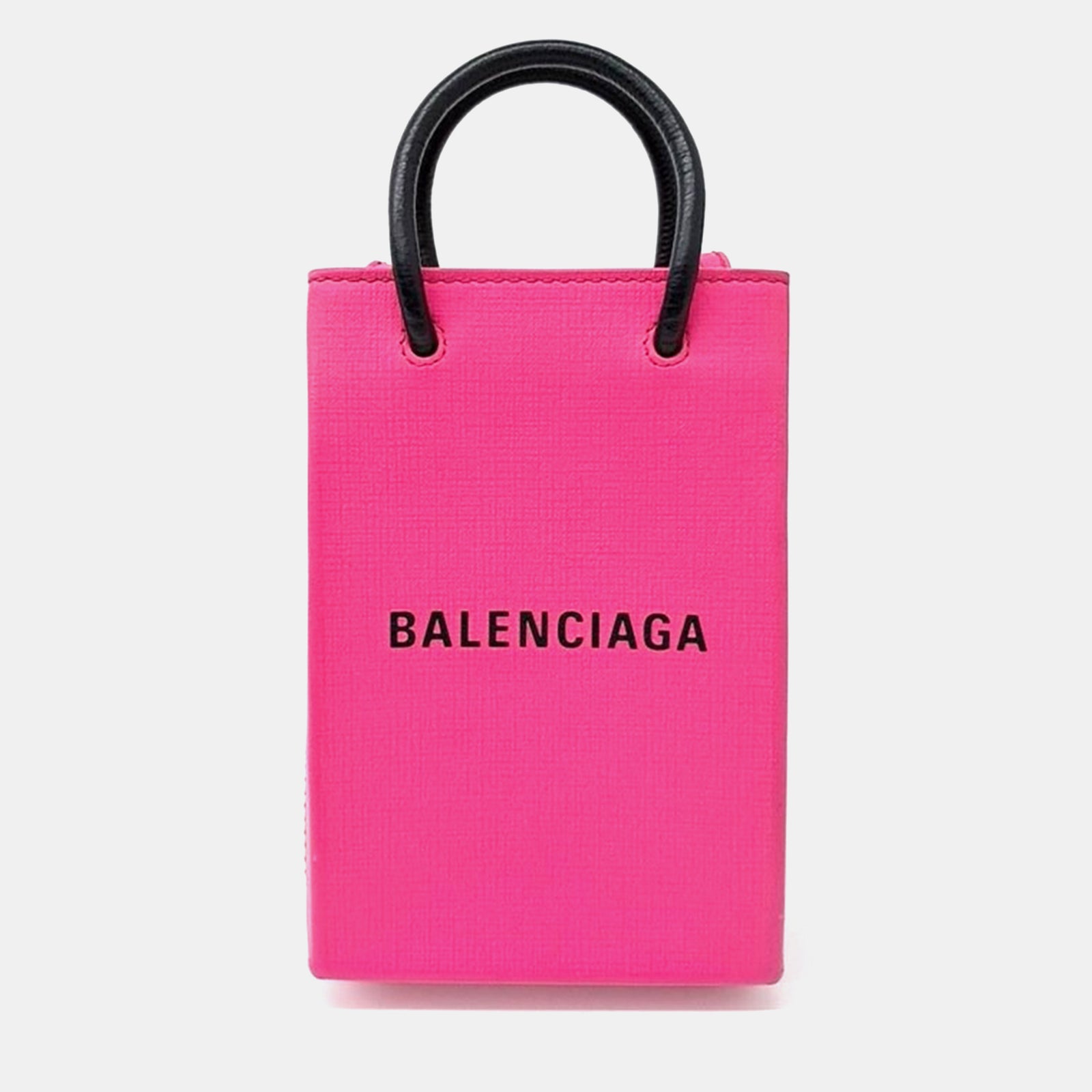 Balenciaga Pink Leather Mini Shopping Phone Holder Bag