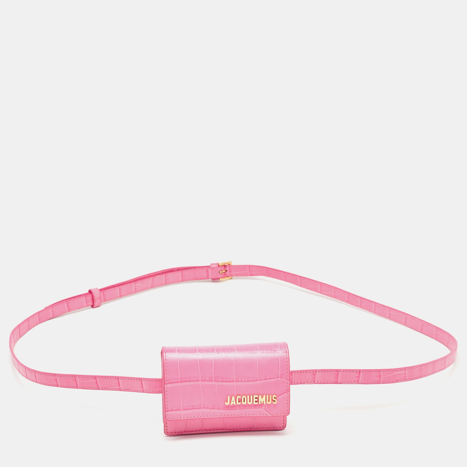 Jacquemus Pink Croc Embossed Leather La Riviera Double Tour Belt Bag