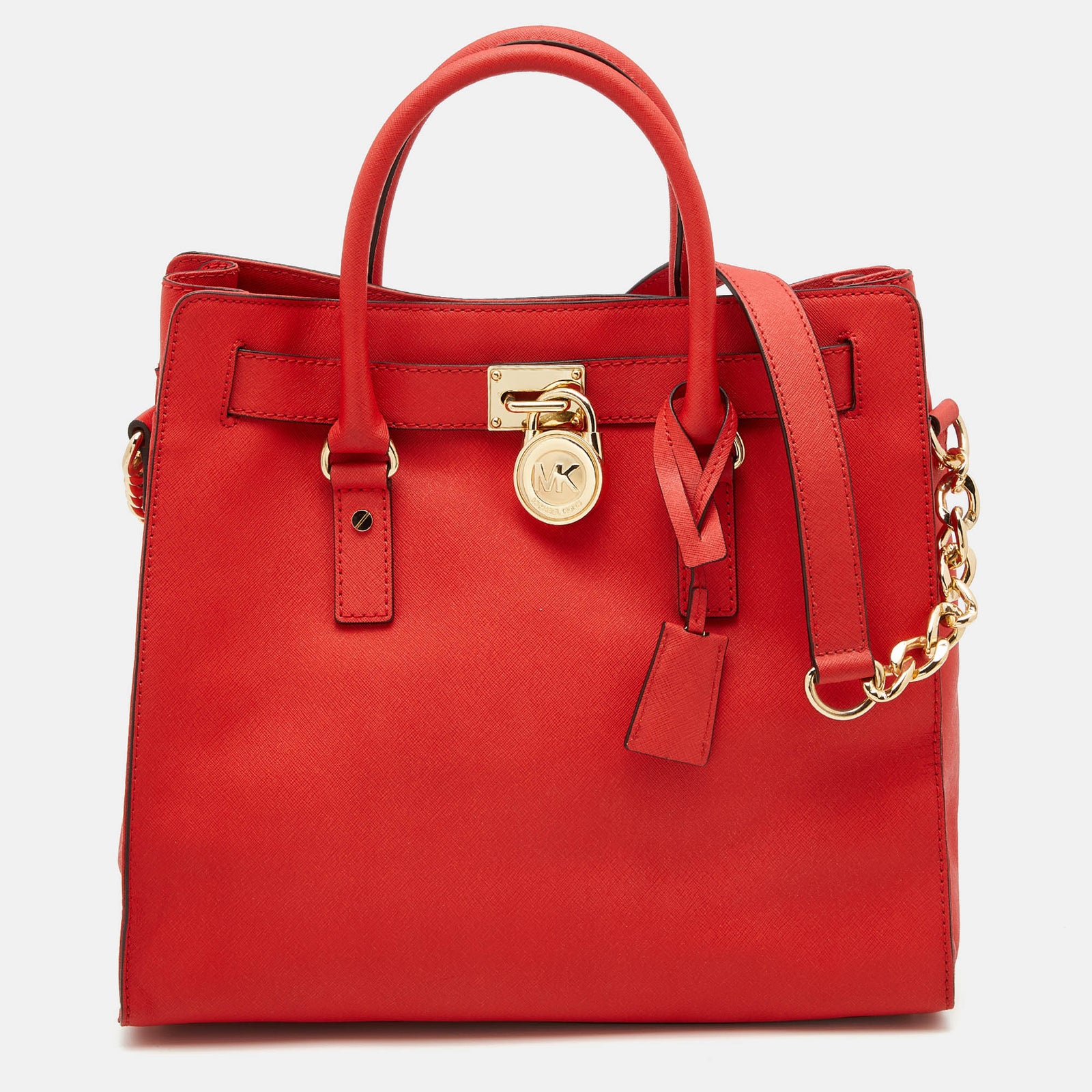 Michael Kors Orange Saffiano Leather Hamilton North South Tote