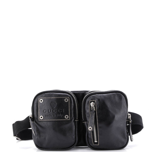 GUCCI Crest Double Belt Bag Leather