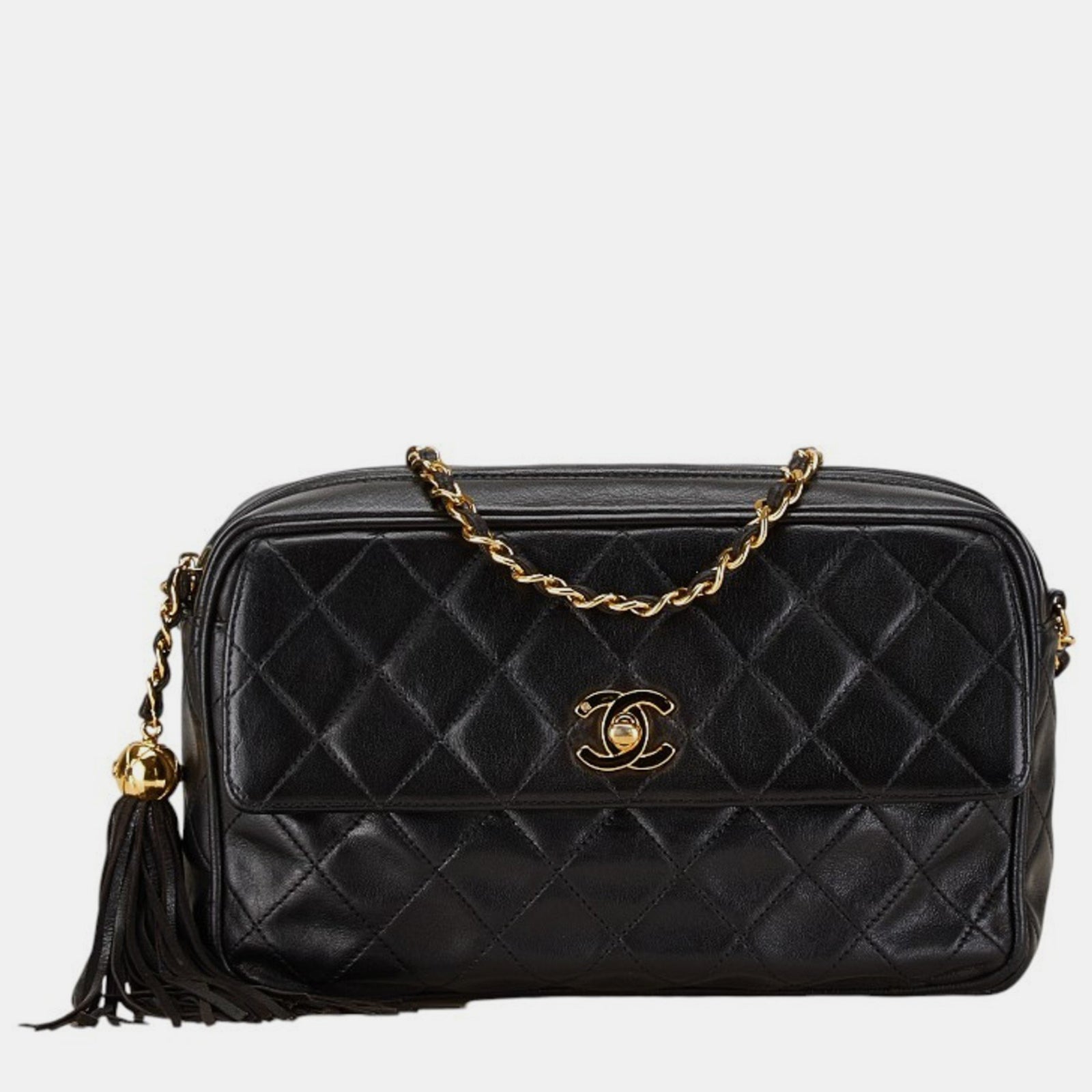 Chanel Schwarze Coco Mark Schultertasche aus Matelassé-Lammleder mit Kette