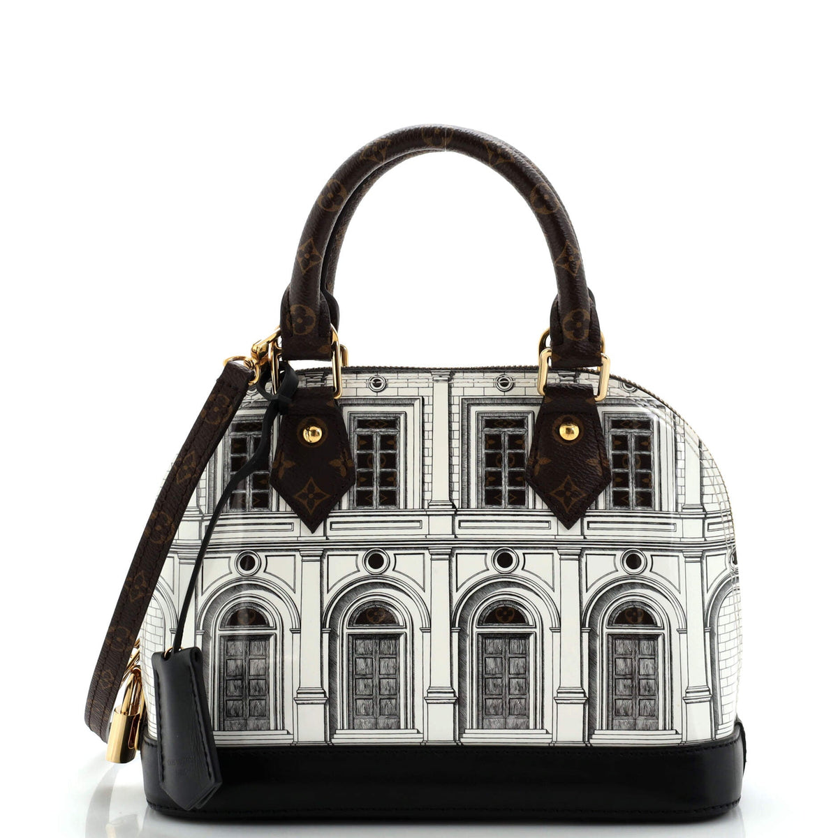 Louis Vuitton Alma Handbag Limited Edition Fornasetti Architettura Print Leather and Monogram Canvas BB