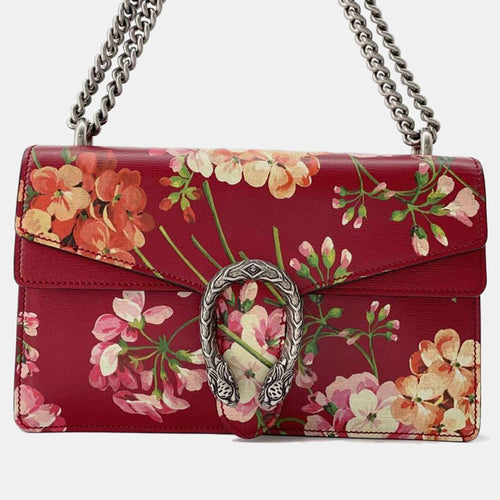 Red Leather Dionysus Blooms Chain Shoulder Bag