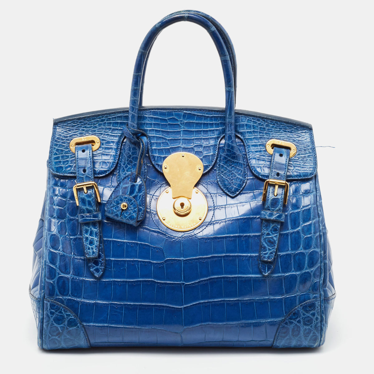 Ralph Lauren Blue Shine Crocodile Ricky 33 Tote